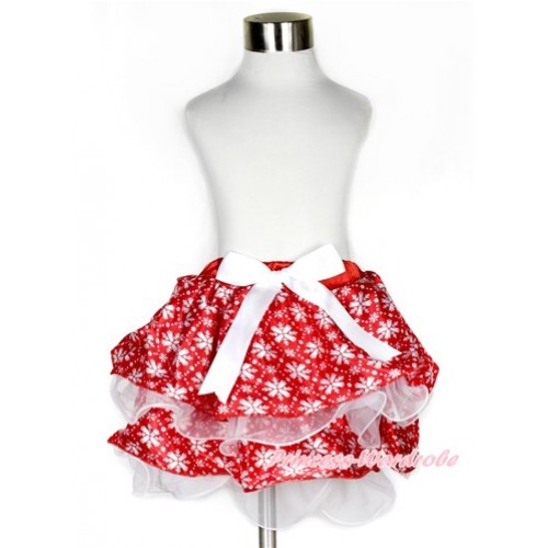 Xmas Red Snowflakes White Flower Petal Newborn Baby Pettiskirt With White Bow N182 